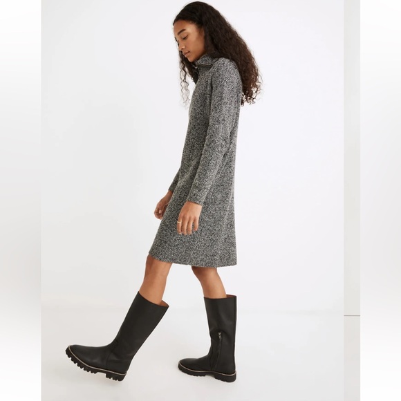 Madewell Ribbed Half-Zip Sweater Dress Collar Marled Black Gray Wool Blend XS - Picture 2 of 9